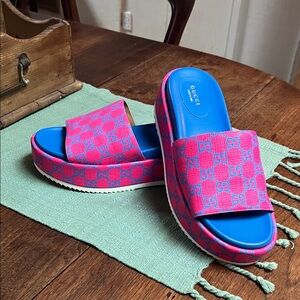 Gucci GG Supreme Joy Monogram Angelica Platform Slide Sandals